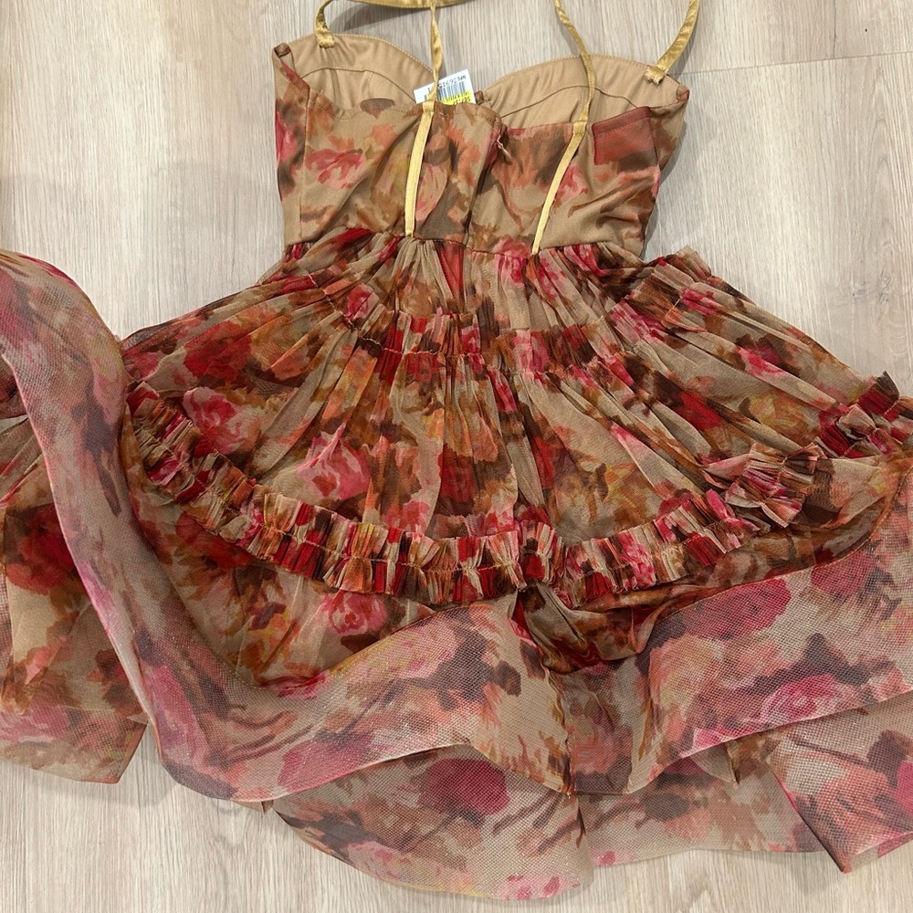Lace & Beads Floral Mesh Mini Dress with Gold Accents… BRAND NEW!! - Picture 3 of 5